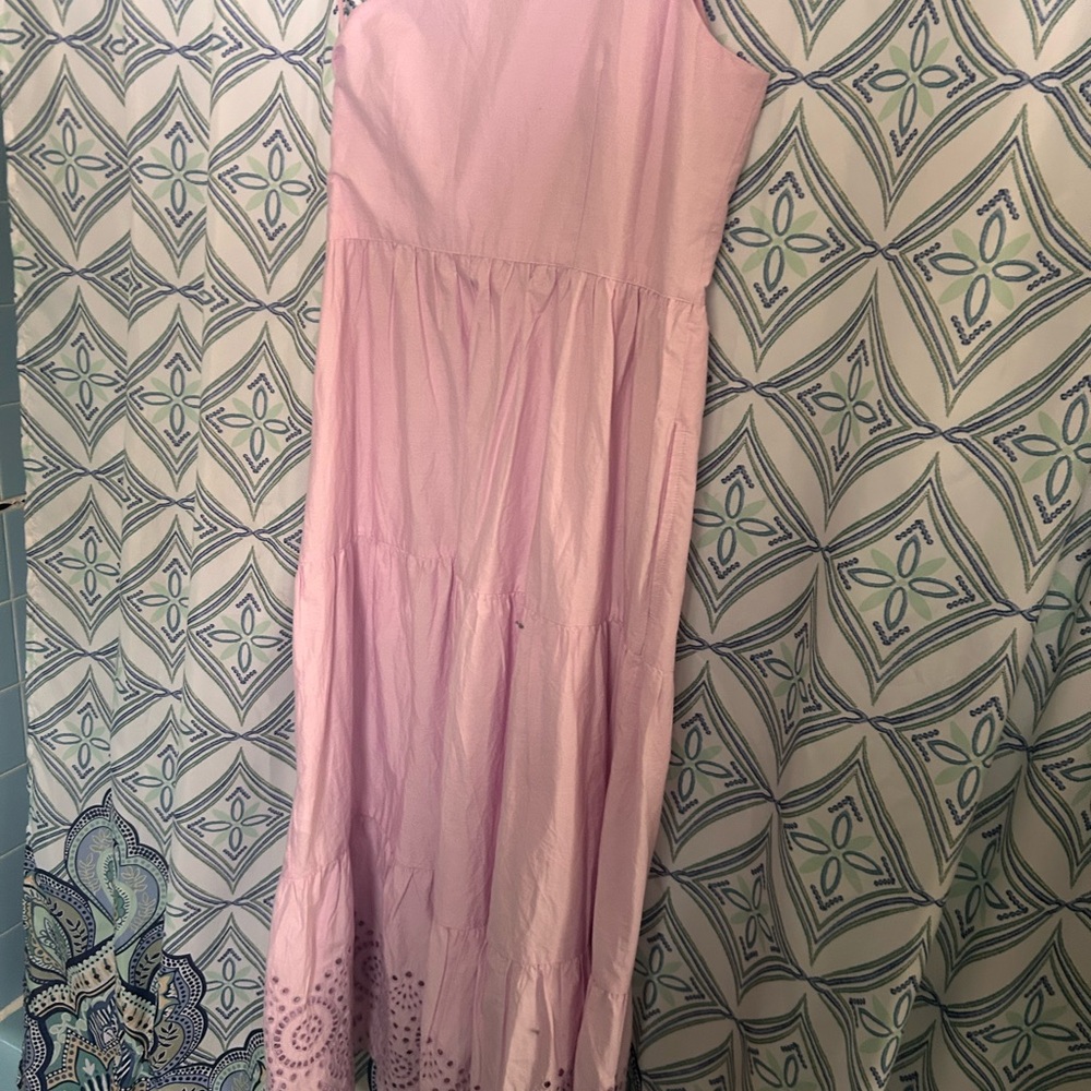 NWOT GAP ONE SHOULDER Pink Maxi Dress with Tiered Skirt and Lace Detailing - Picture 10 of 13